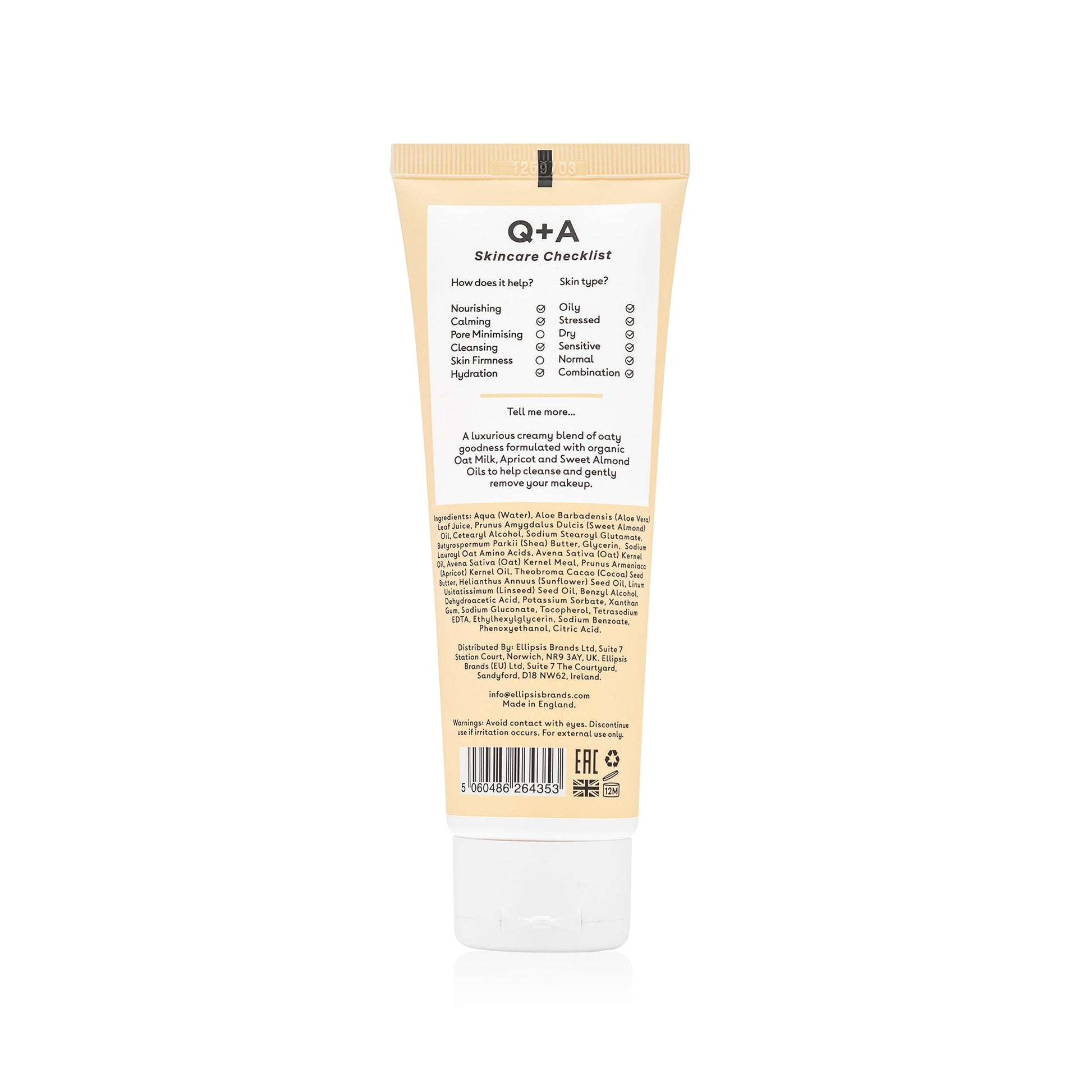 Q+A Oat Milk Cream Cleanser - kasvojenpuhdistusaine kuivalle iholle  back