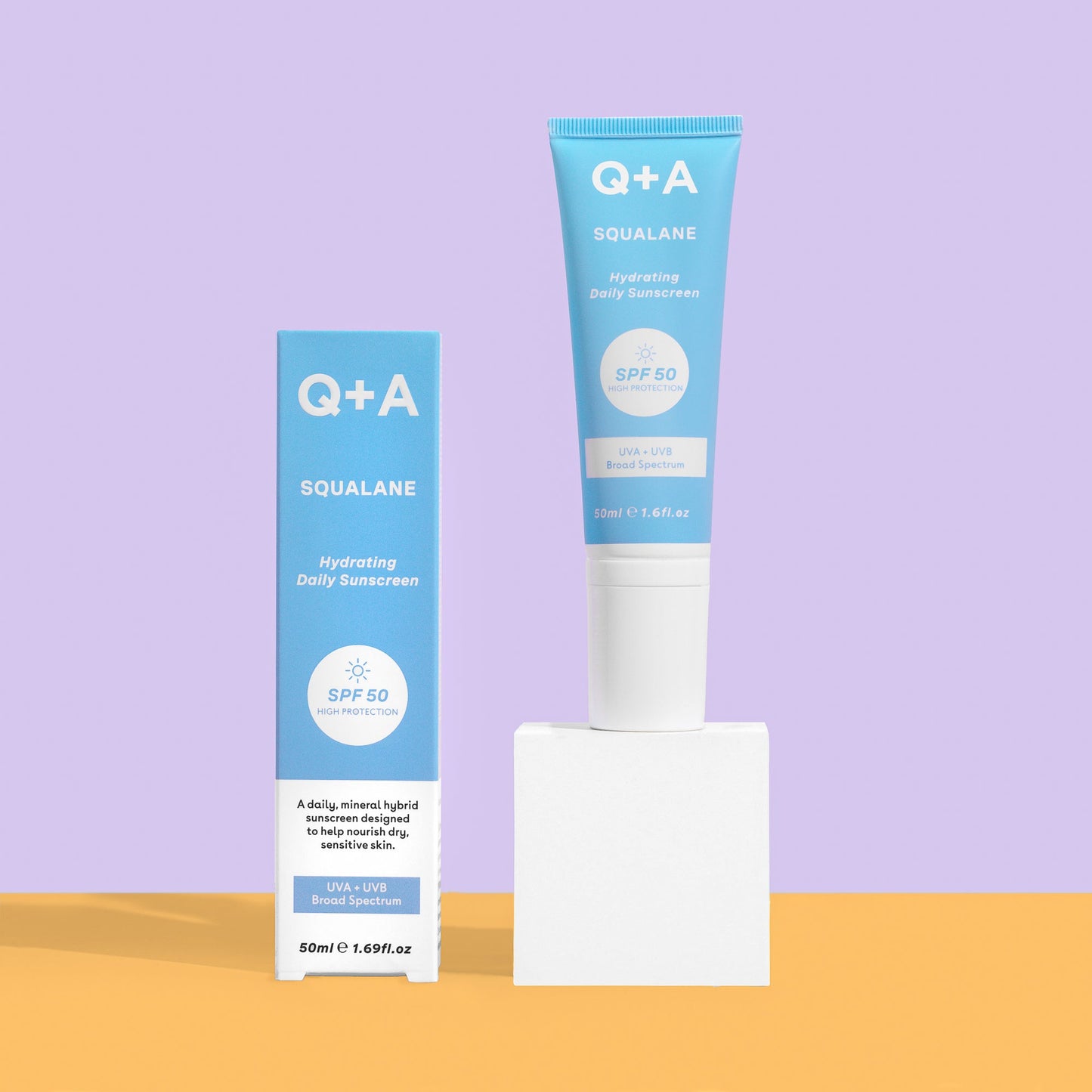 Q+A Squalane Hydrating Daily Sunscreen SPF50 kosteuttava aurinkovoide pakkaus