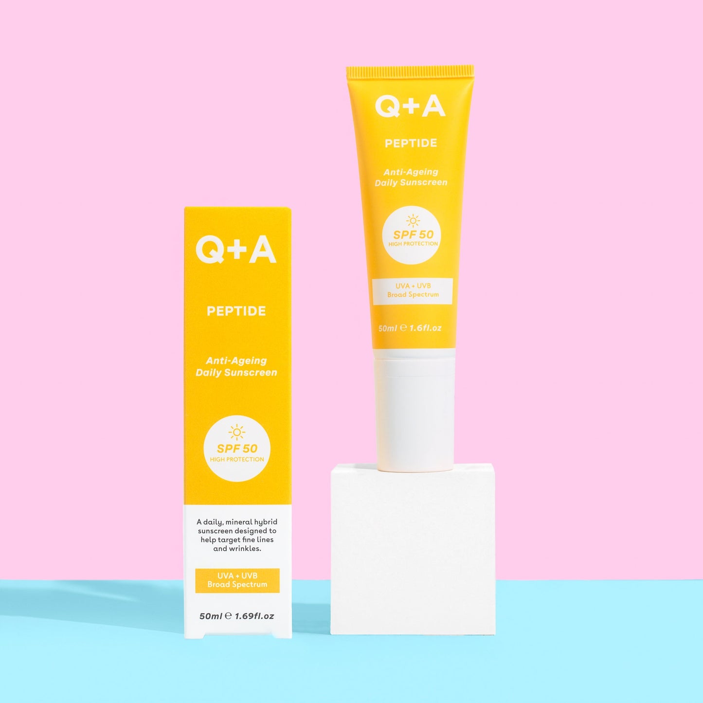 Q+A Peptide Anti-Ageing Daily Sunscreen SPF50 aurinkovoide pakkaus