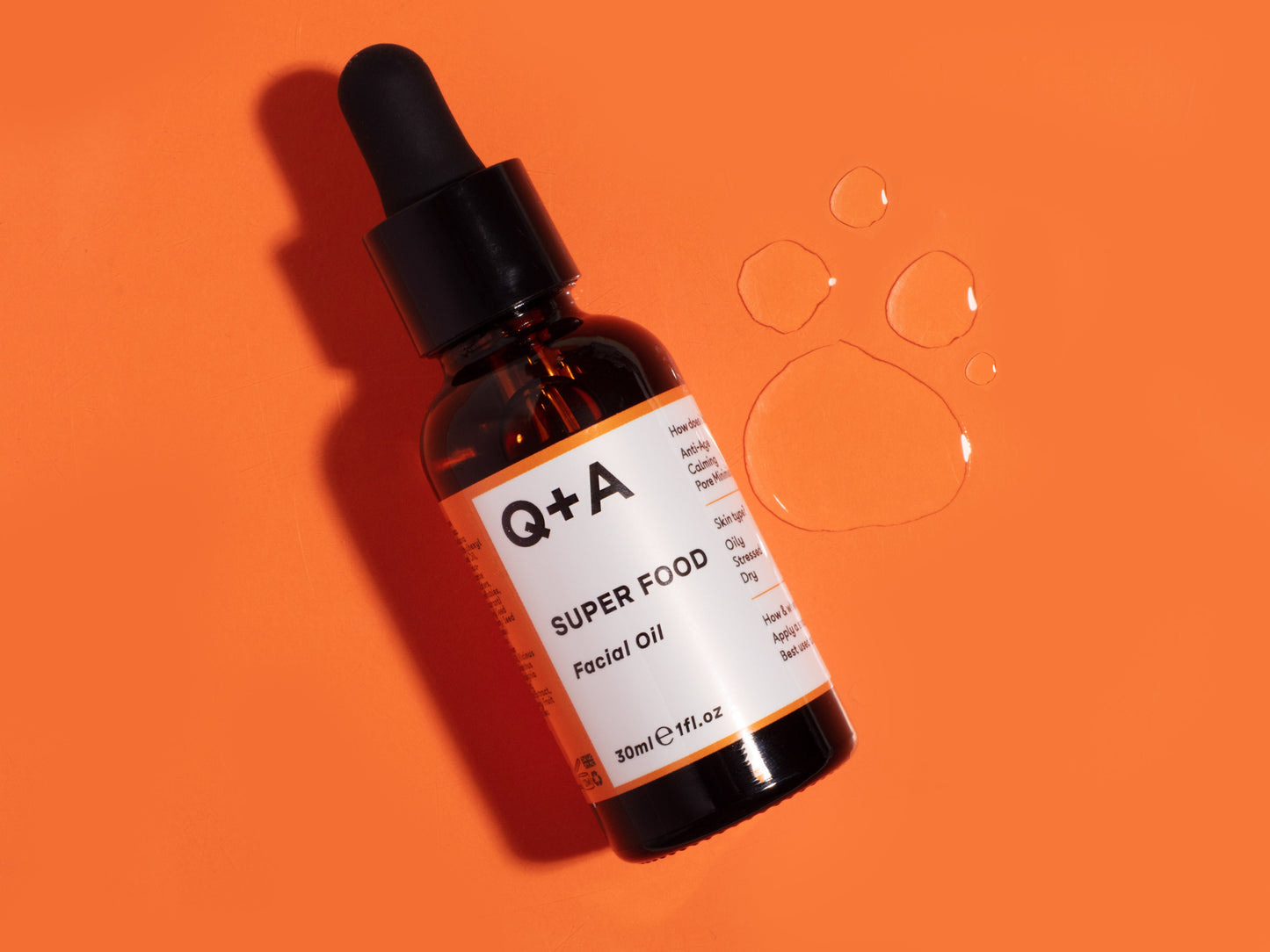 Q+A Super Food Facial Oil -kasvoöljy öljy pipettipullossa